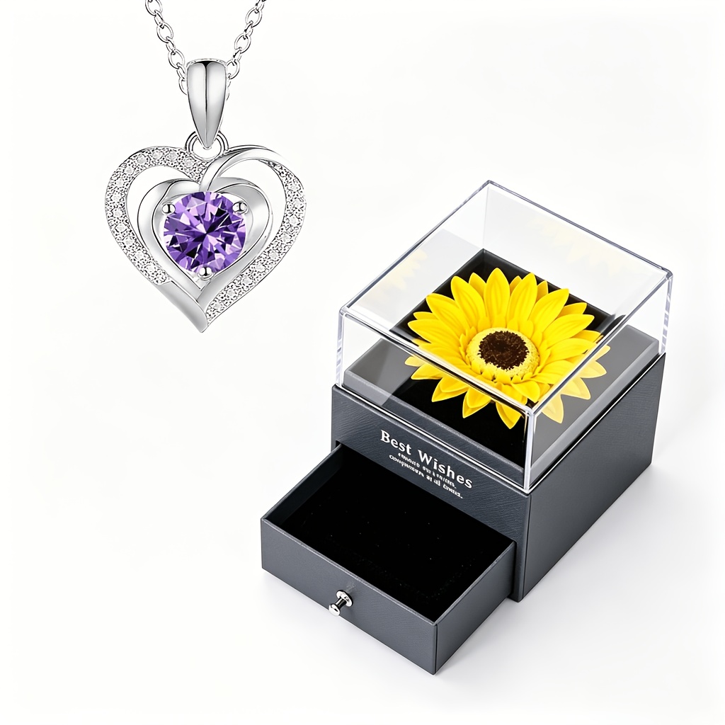 Double Heart Cubic Synthetic Zirconia Pendant Necklace Set