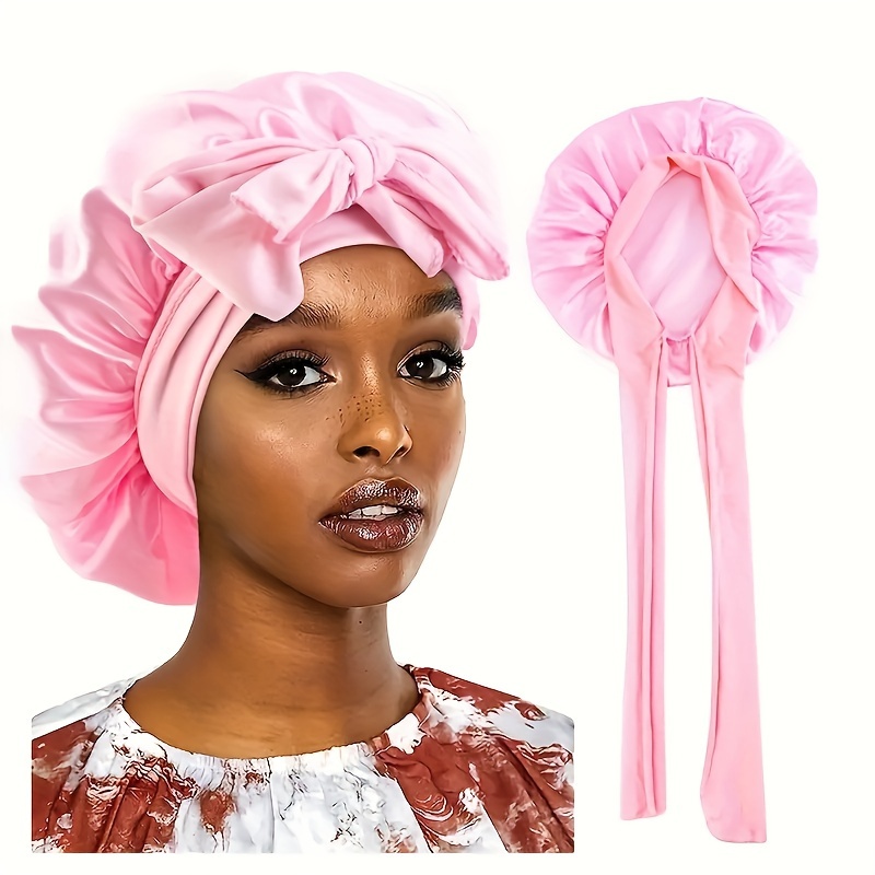 

1pc Satin Bonnet Elegant Bowknot Lace Up Sleeping Bath Hair Bonnet For Women Female