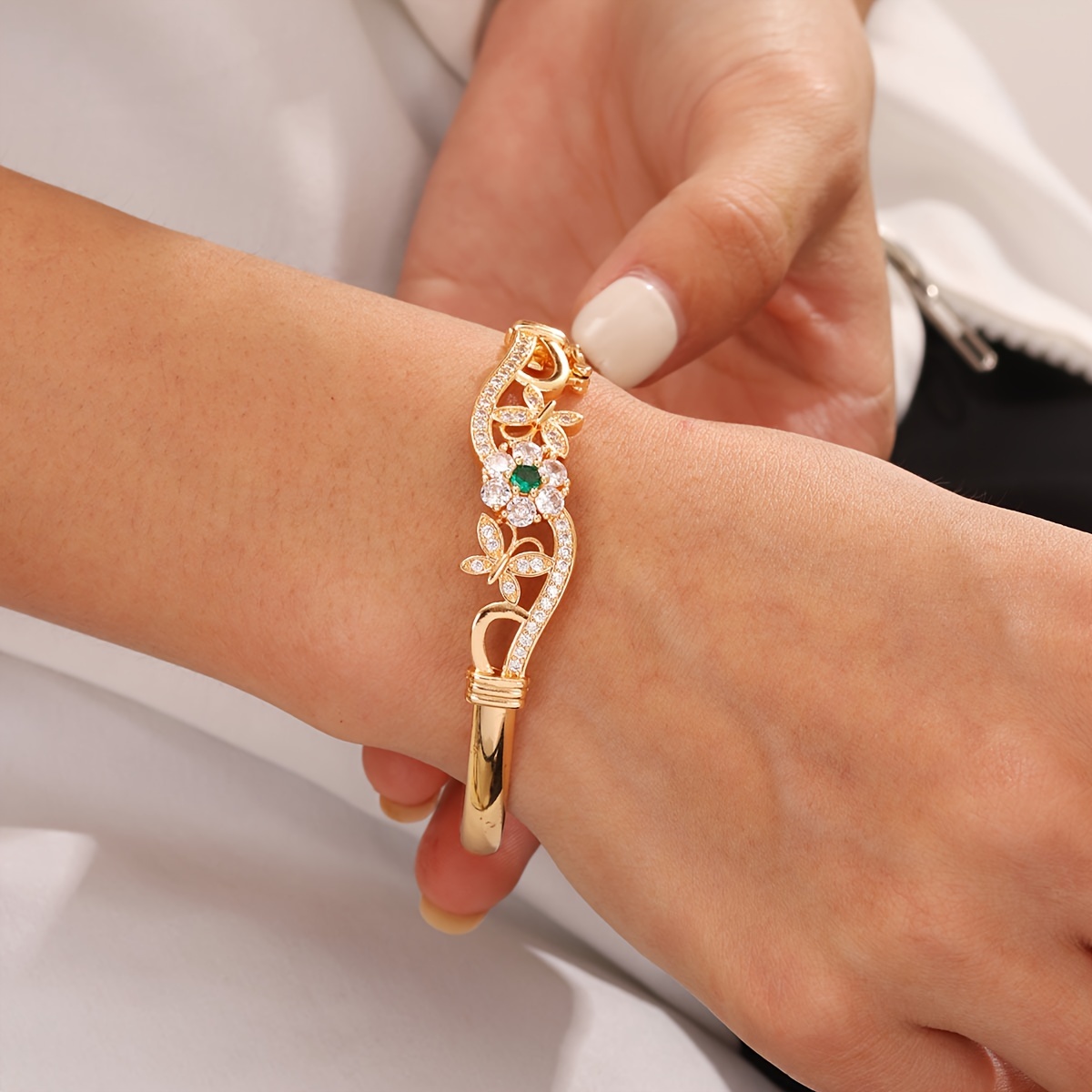 Stainless Steel Bracelet with Butterfly and Rhinestones