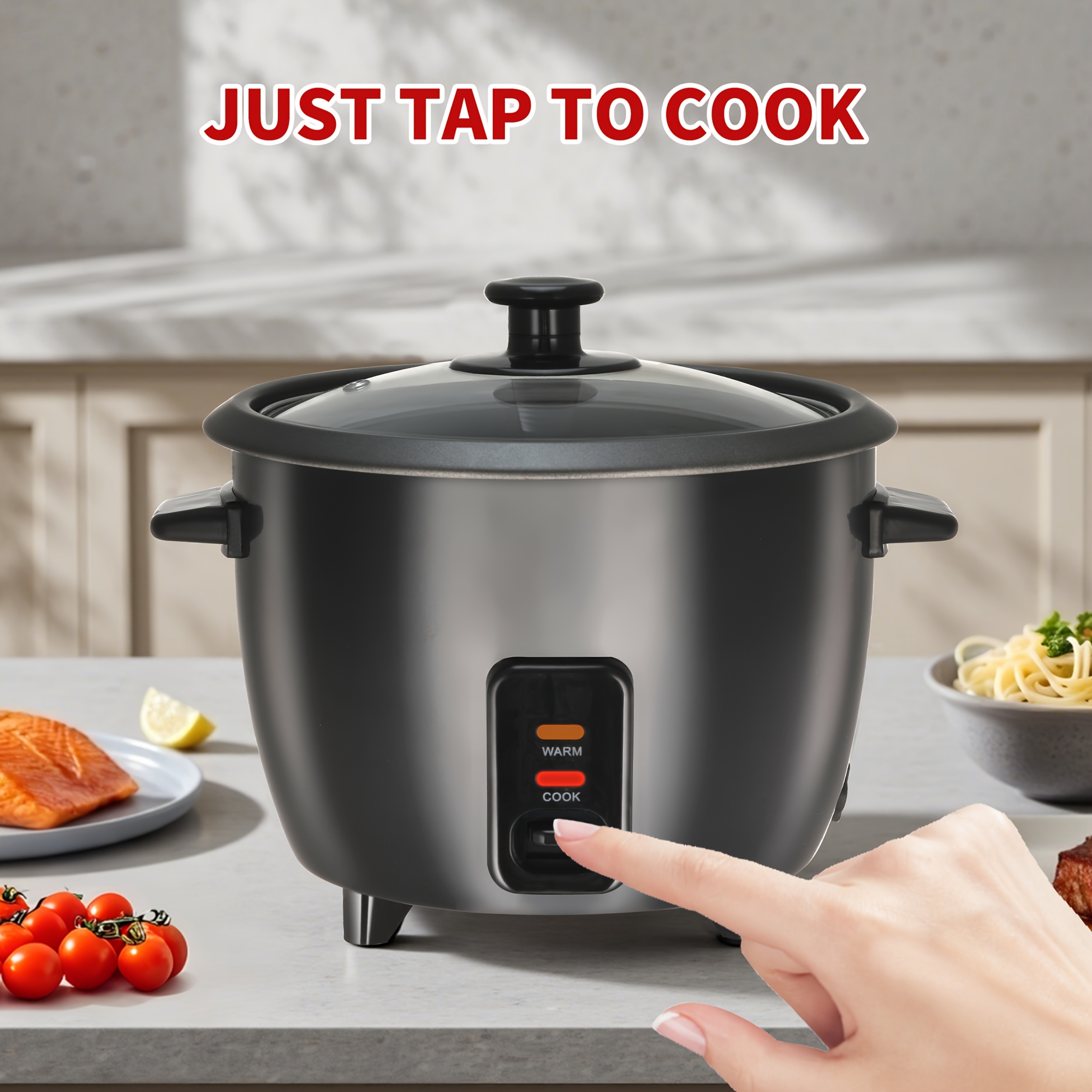 esta olla arrocera   con una olla antiadherente, una espátula para arroz y un vaso medidor.   una operación de un botón y   térmico, lo que la   ideal para preparar arroz,   y diversas otras comidas. es   de usar y limpiar.