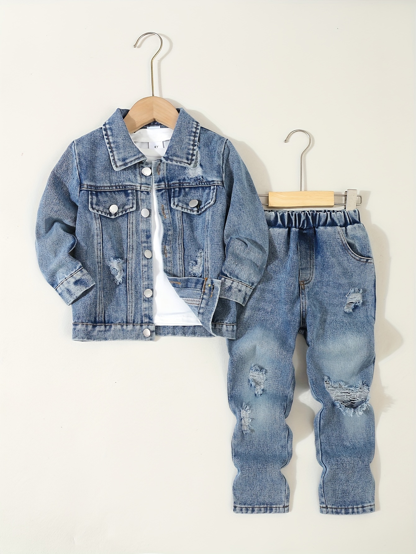 Ensemble Vêtements Garçon 3 Pièces : T-shirt Manches Longues + Veste Jean + Jean | Printemps Automne