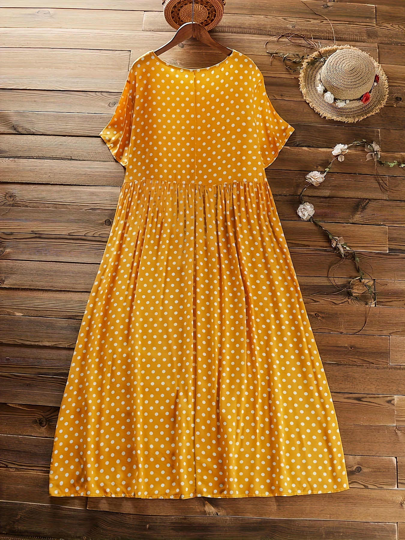 open lace back dress Yellow Black Polka Dot Dress with Sleeves | Midi main image 0