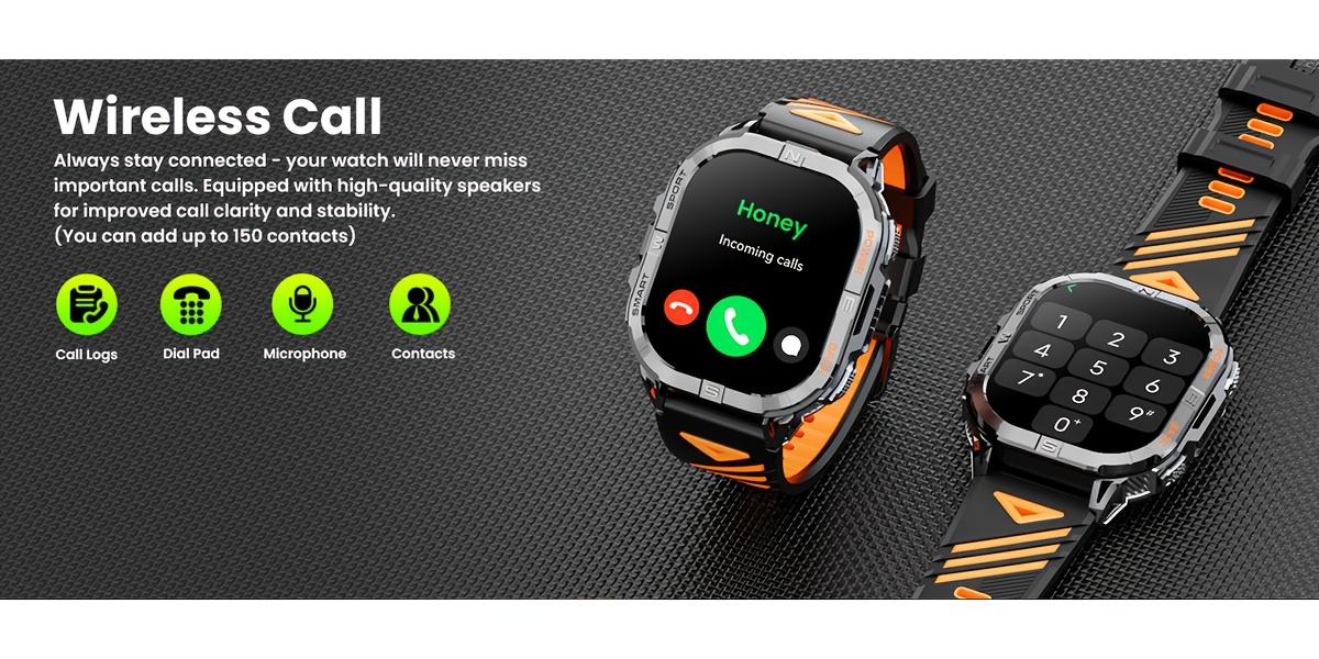 MINGTAWN Montre Connectée Homme avec Appel Sans Fil, Boussole, Lampe Torche LED, Plus de 100 Modes Sportifs, Écran Tactile Complet de 2,13 pouces, Longue Autonomie de Batterie de 580mAh, Montre de Sport Multifonctionnelle pour l'Extérieur, Convient aux Passionnés de Plein Air et aux Amateurs de Fitness