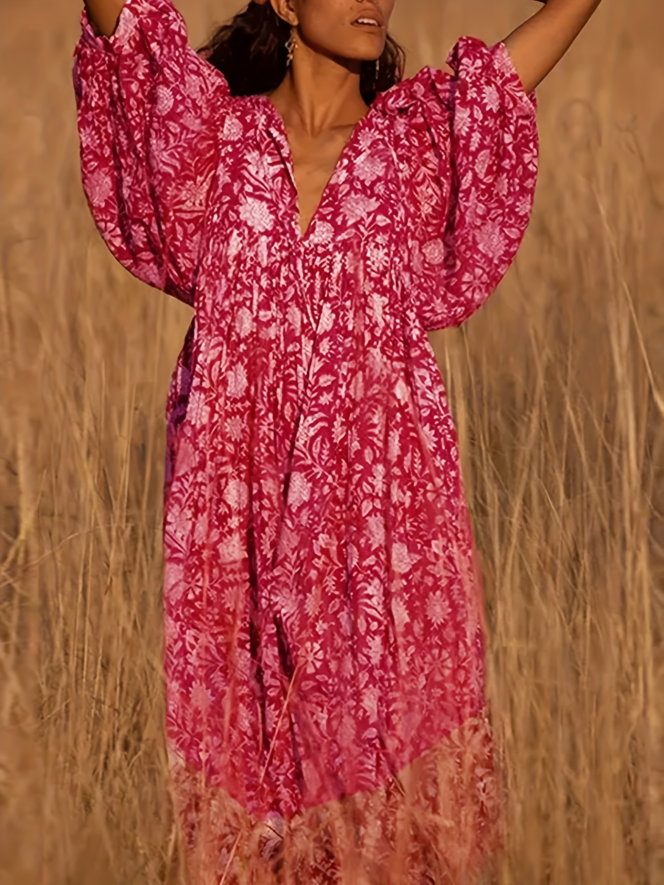 plus size elegant plus size floral print v neck dress with tie waist long sleeve flowy maxi dress for   for beach or summer   beach dress red white 0