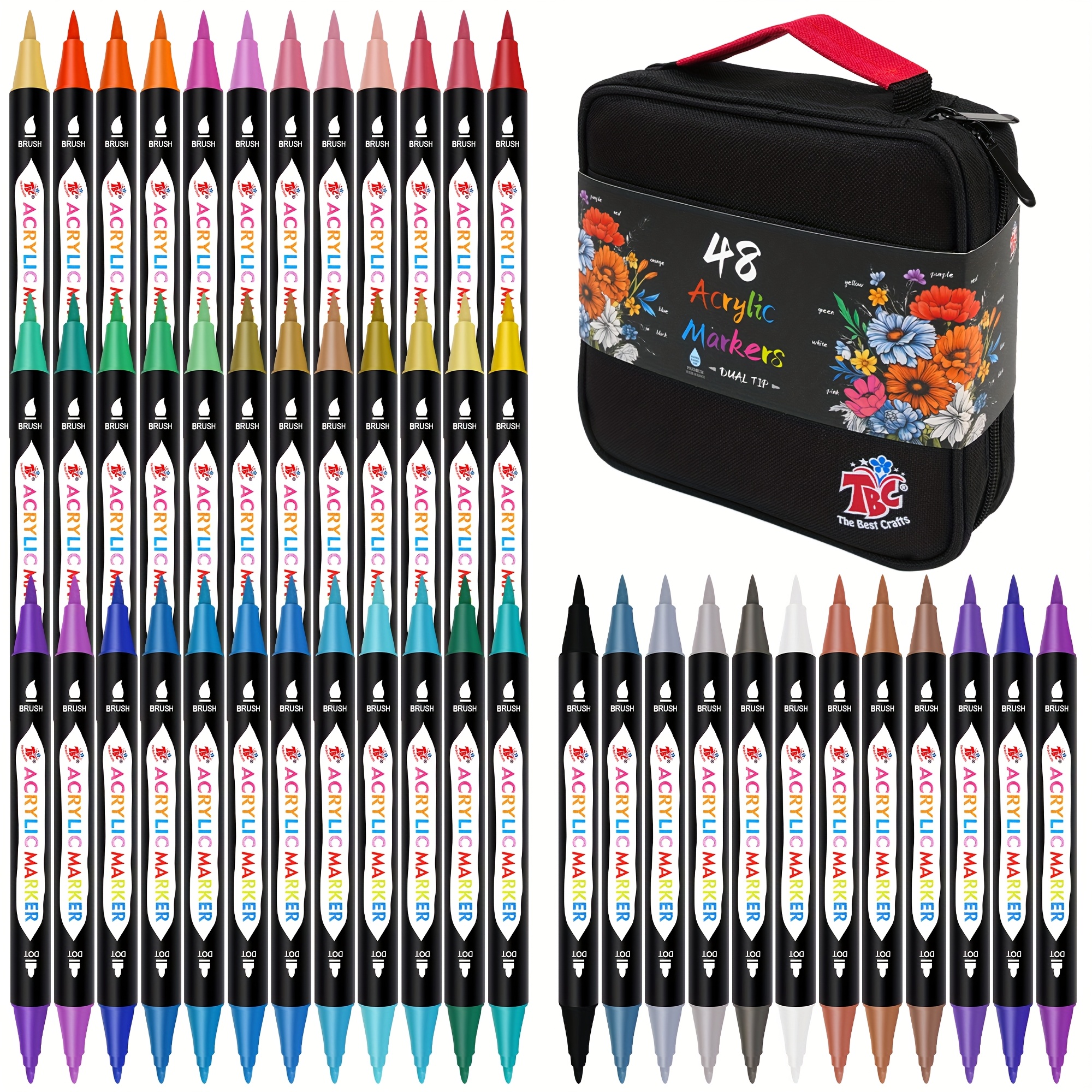 TEMU TBC The Best Crafts Stylos à à Double Pointe 48/108, Sac en Toile de Haute Qualité à Double Fermeture Éclair, Non , Inodore, Convient pour