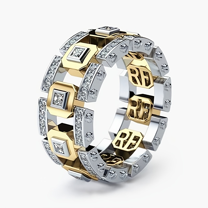 

Elegant Fashion Ring - Dual-tone Golden & Silvery, Intricate With Cubic Zirconia Accents, Alloy Material, Plating, Synthetic Zirconia, Fashion Style