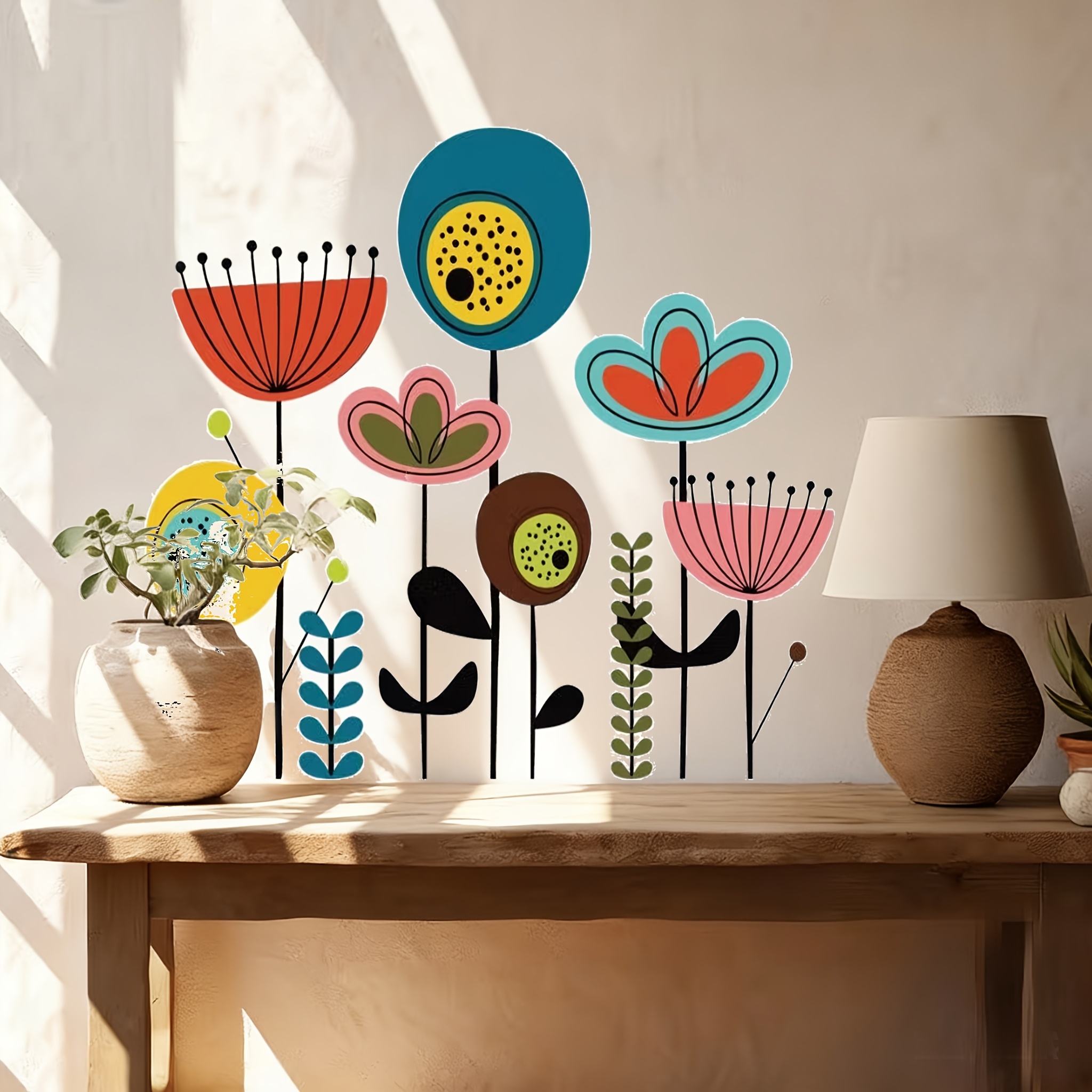 TEMU Sticker Mural Bohème Fleurs, d' Style Bohème, Décoration Murale Bohème, Autocollants Muraux Déco pour Salon Chambre TV