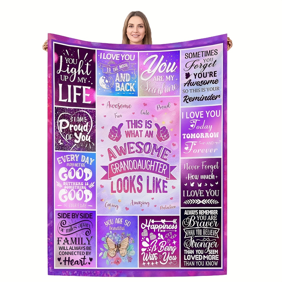 

Purple Hues And Heartfelt Messages: A Contemporary Style Throw Blanket For Your Granddaughter - Perfect For All Seasons And Occasions