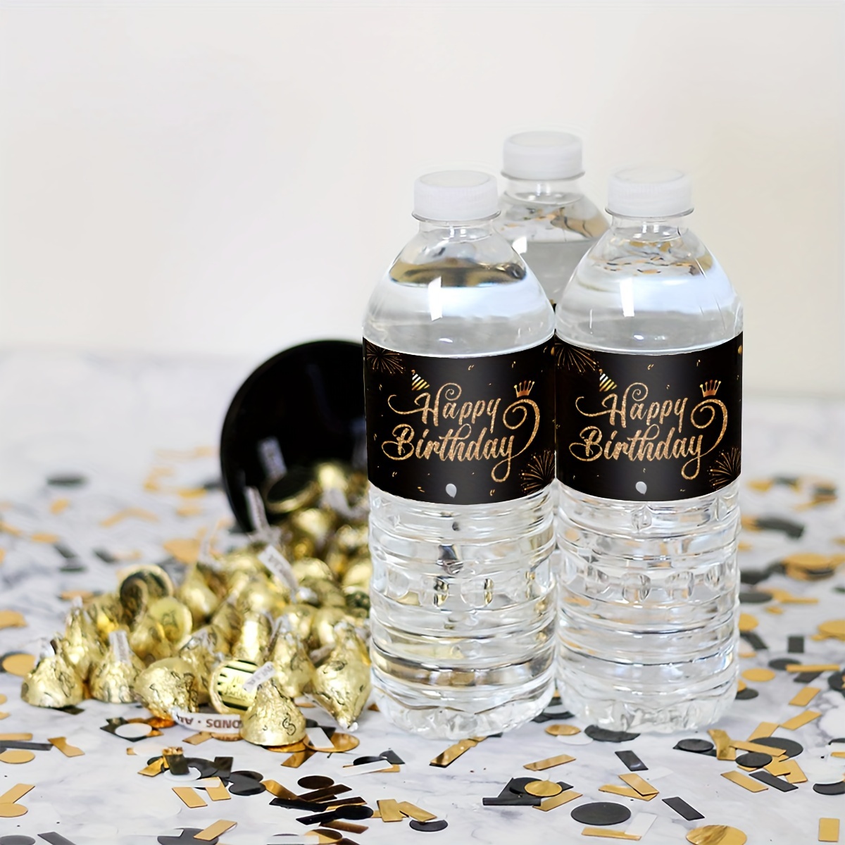 

20pcs Black And Golden Happy Birthday Party Water Bottle Labels, Birthday Water Bottle Packaging Labels Personalized Bottle Decoration Stickers Birthday Supplies