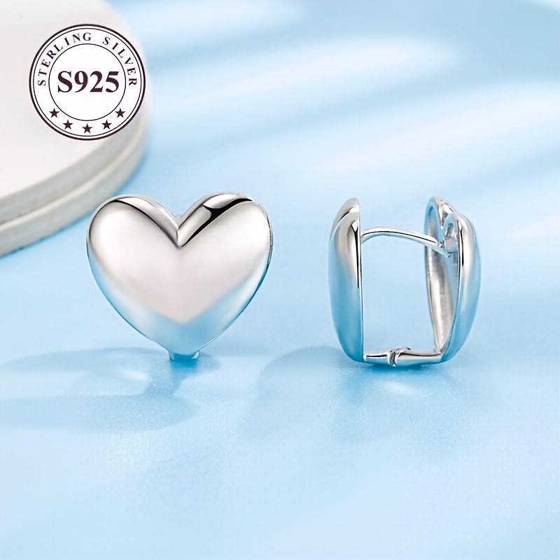 TEMU A Pair Of 925 Sterling Heart-shaped Earrings, Suitable For Women, Anti Allergic Polished Heart-shaped Earrings, Simple And Cute Earrings, A Gift