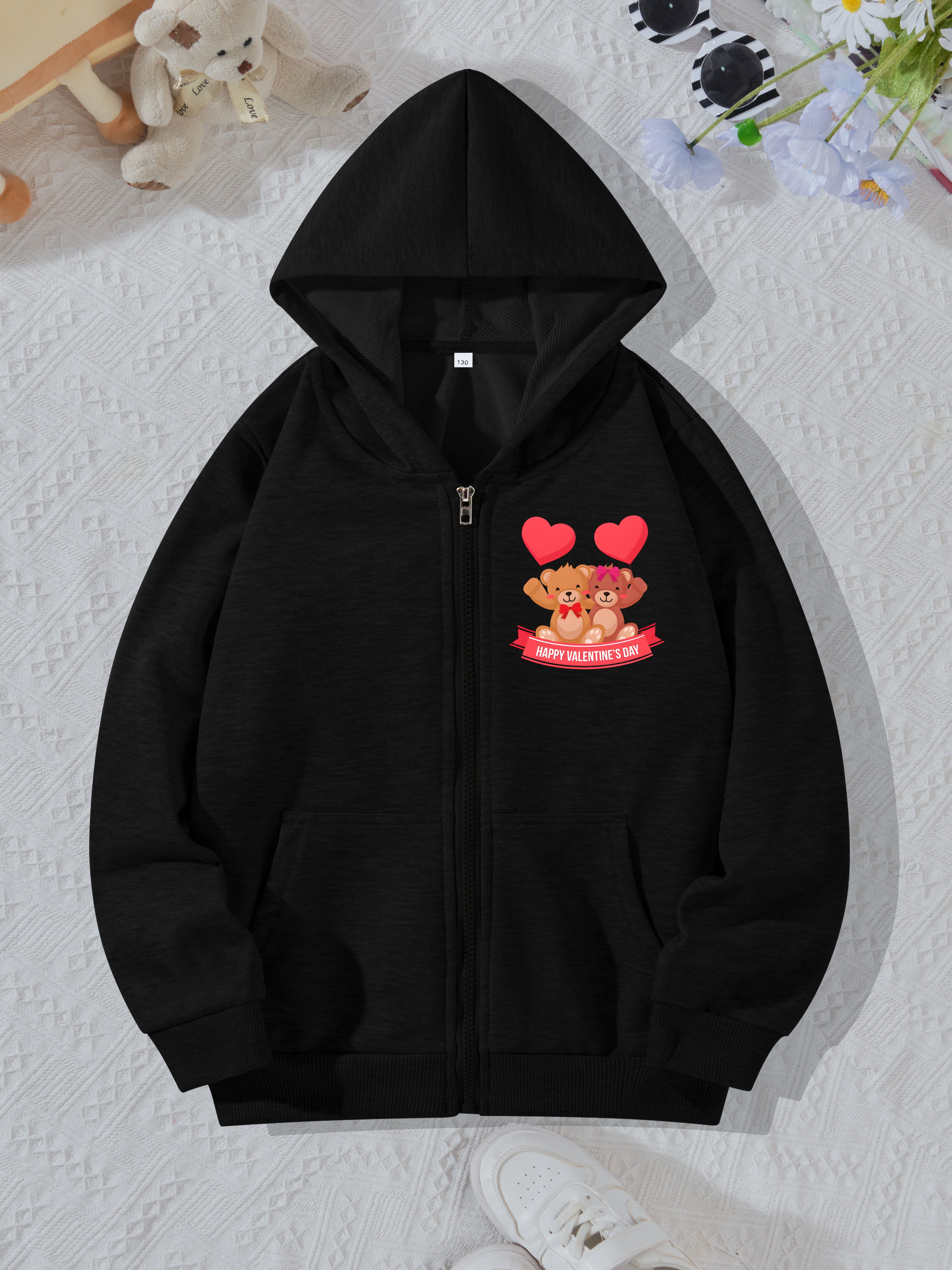 Valentine's Day Girls Cute Loving Print Casual Hoodie - Temu