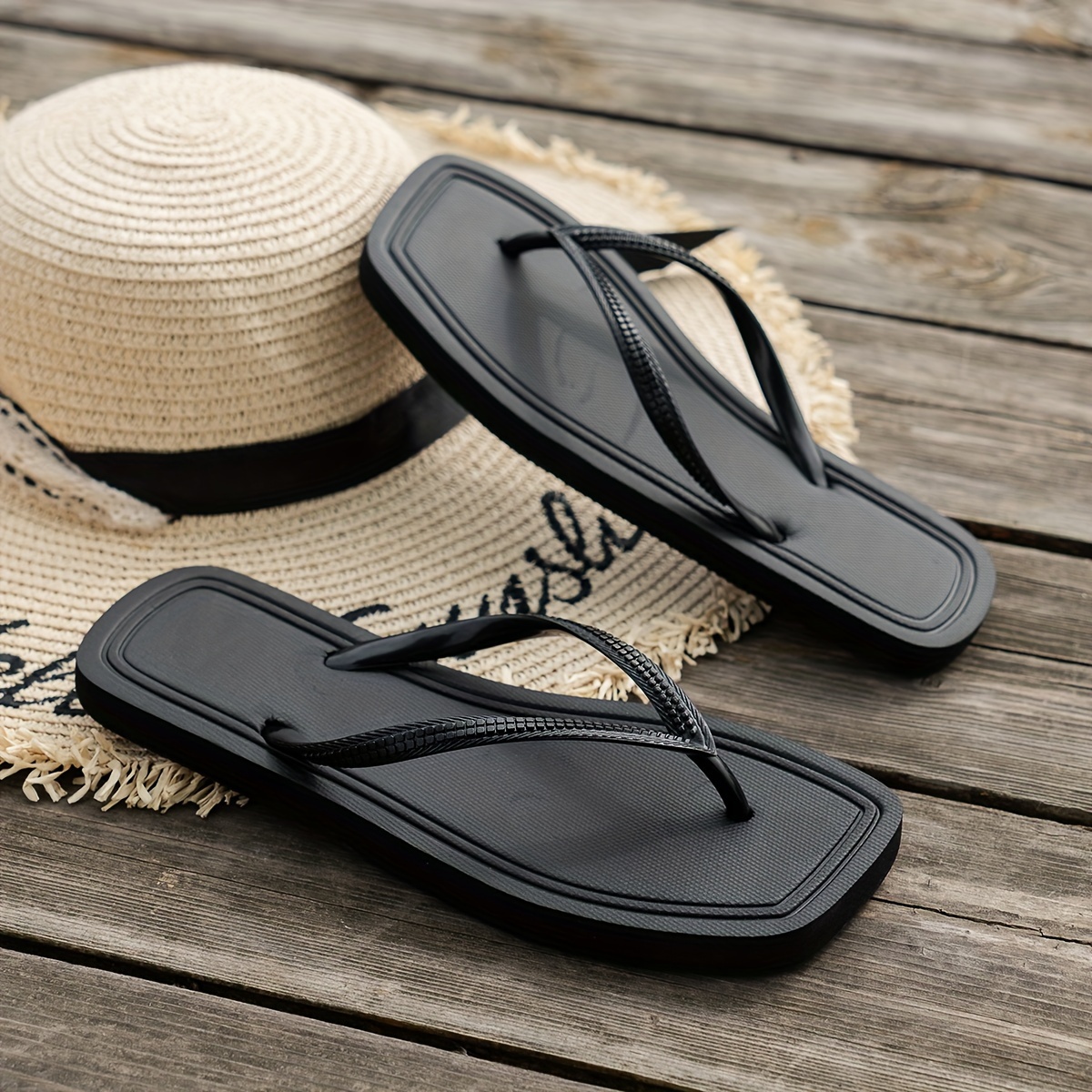 

Women's Solid Color Flip Flops, Slip On Lightweight Flat Eva Beach Slides, Non-slip Summer Slides