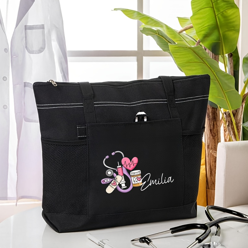E-shop Individuelle Krankenschwester-Namens-Tasche – Design mit Stethoskop Herzmotiv, langlebiges personalisiertes Dankeschön-Geschenk für