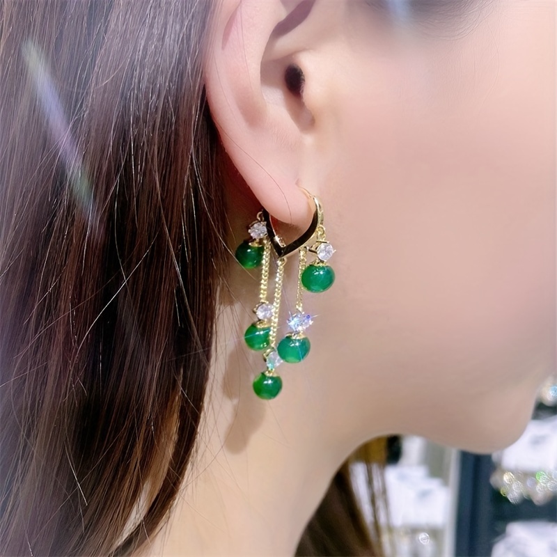 

Elegant & Sexy Emerald Green Beaded Tassel Earrings - Stainless Steel Posts, Accents, Zinc Alloy - & Party Wear