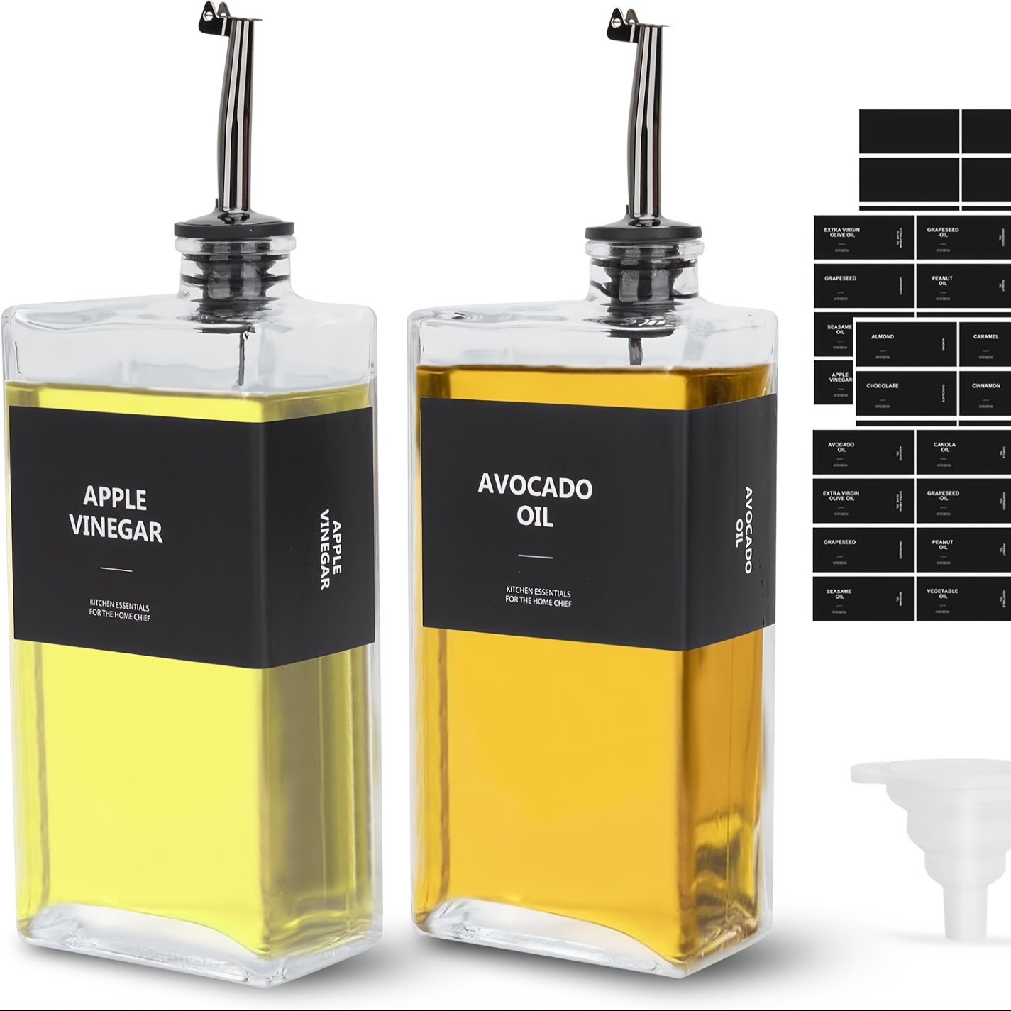 APT 4-Piece Oil & Vinegar Dispenser Set - Glass Bottles With Stainless Steel Pourers, Gold Accents-503204