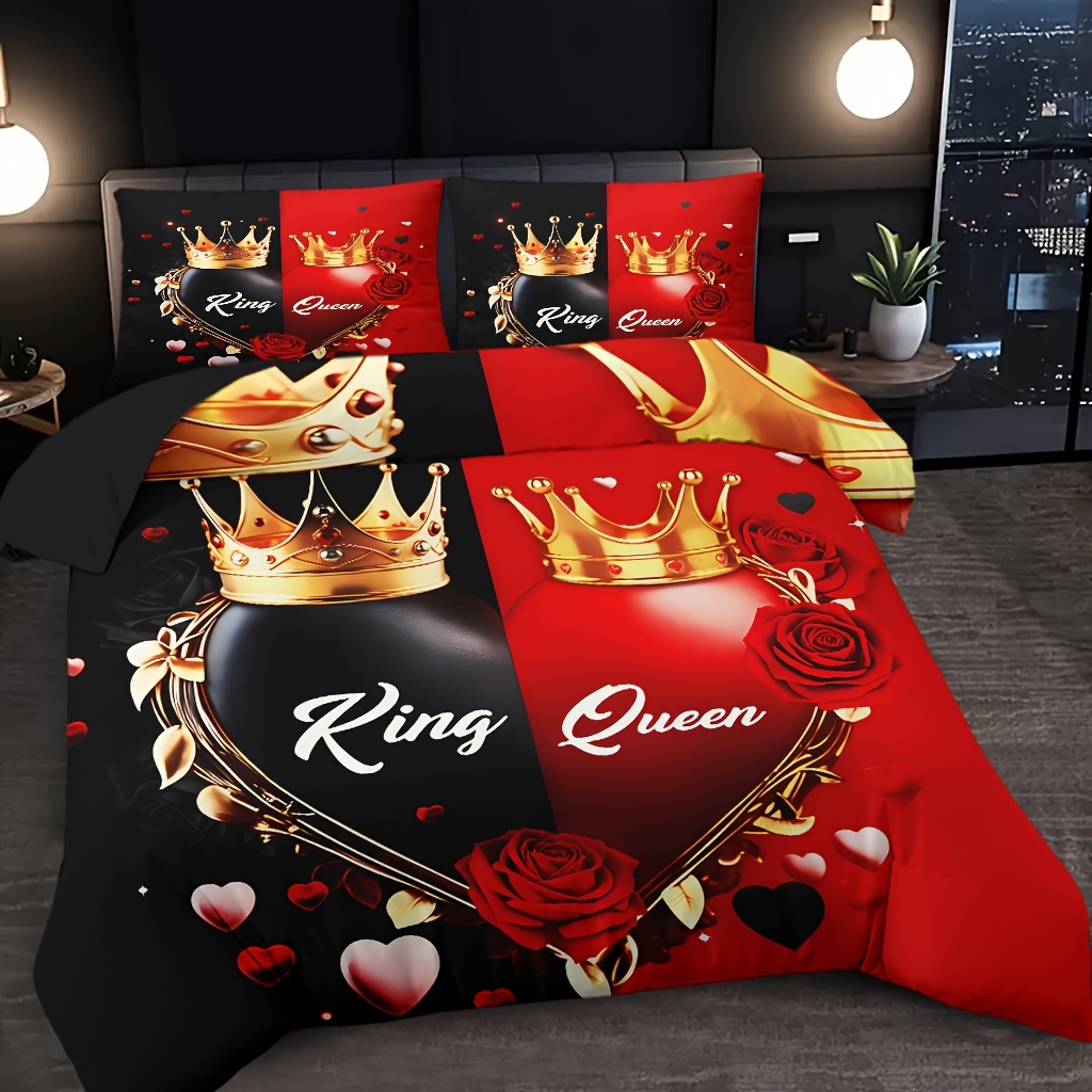 3pcs comfortable   theme bedding set soft high definition   cozy romantic black and red   gift   use machine washable 1 duvet cover 2 pillowcases no filling Product details 7
