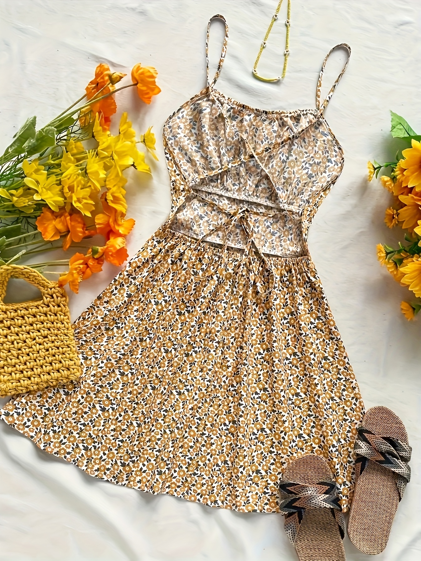 women's floral shoulder sleeveless knee length dress Temu United