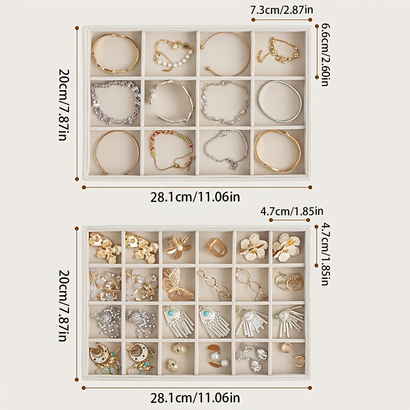 2pc Beige Jewelry Trays Organizer for Drawer Storage