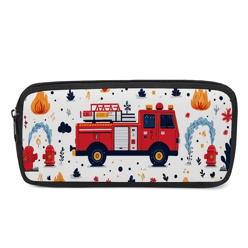 TEMU 1 trousse à crayons camion de pompiers - Grande , organisateur à fermeture éclair, design sur le thème des pompiers - Boîte à papier durable,