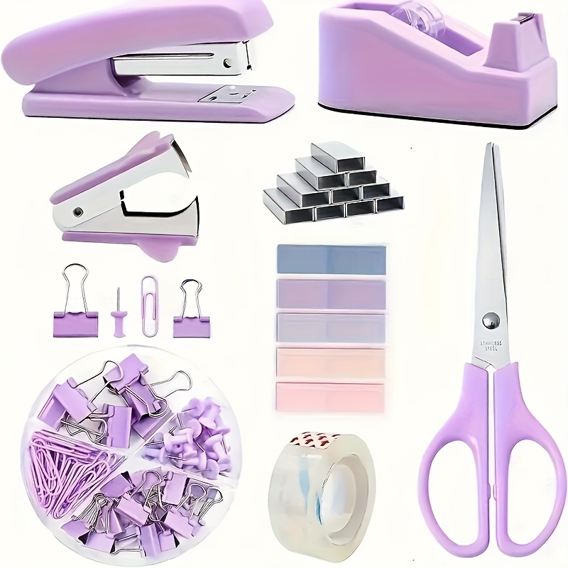 a set of 11pcs desk accessories manual desktop wire clips tape dispensers index tags scissors and purple green and   clips     colors