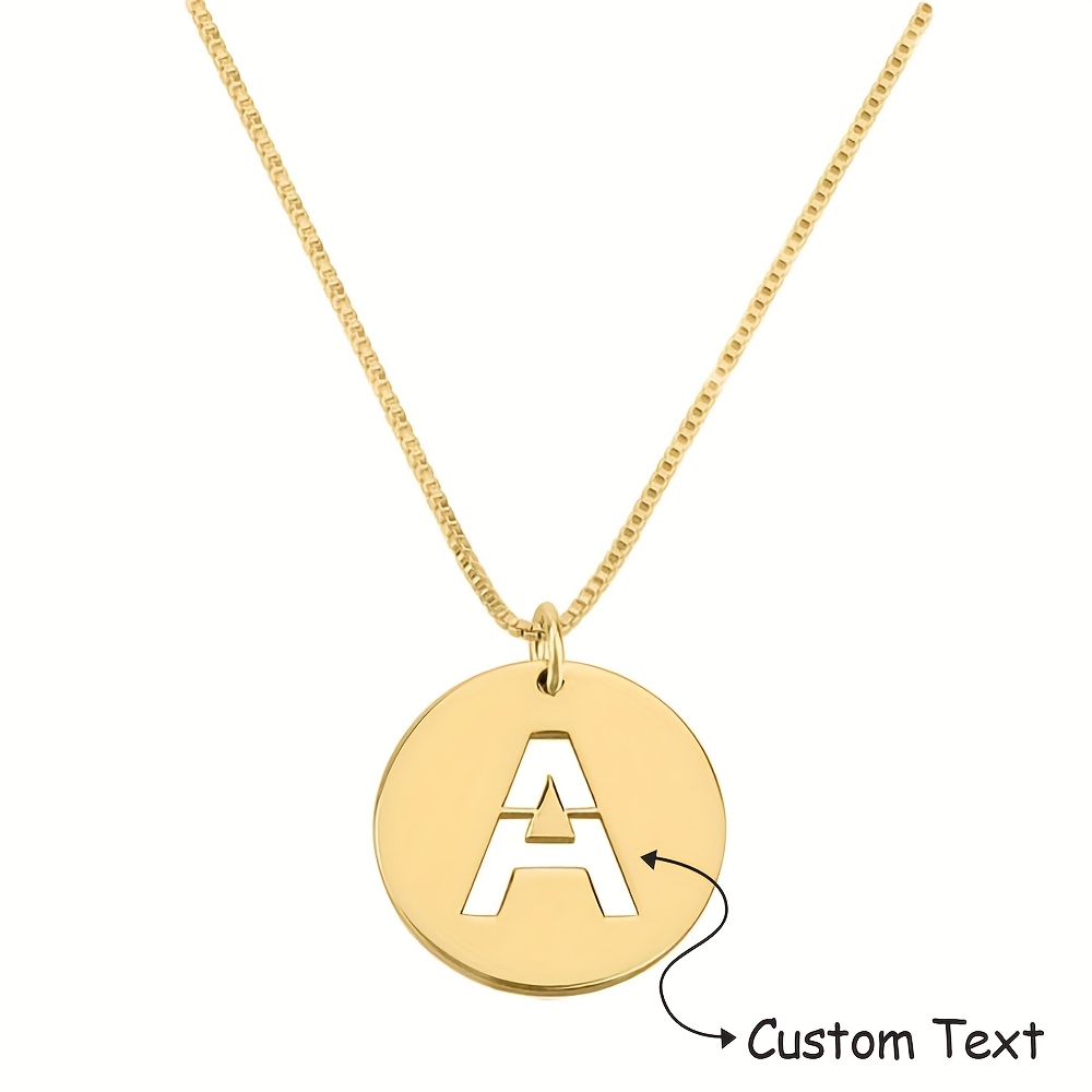 TEMU Personalized 18k Gold-plated Round Nameplate Pendant, Custom Initial Pendant, Stylish Women's Necklace, Made Of 304l Stainless Steel, Suitable