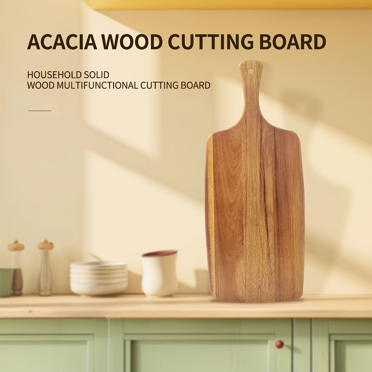 

1pc Long Handled Acacia Wood Cutting Board, Solid Wood Cutting Board, Pizza Board, Thickened Fruit Cutting Board, Household Cutting Board, Tray