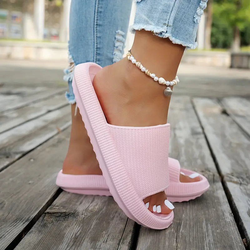1 pair womens thick sole non slip slide sandals casual slippers for beach and indoor outdoor use comfortable eva shoes hand washable solid color indoor slippers Product details 6