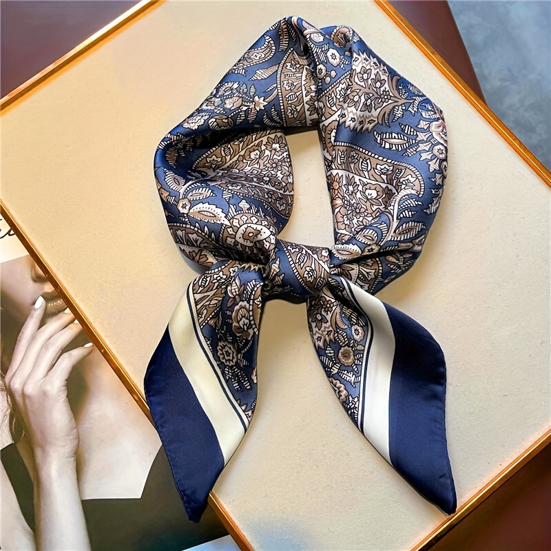 E-shop 27,5 Zoll Vintage Schal mit floralem Schmetterlingsmuster, leichter kleiner quadratischer Kunstleder-Schal, erschaffen für Damen als