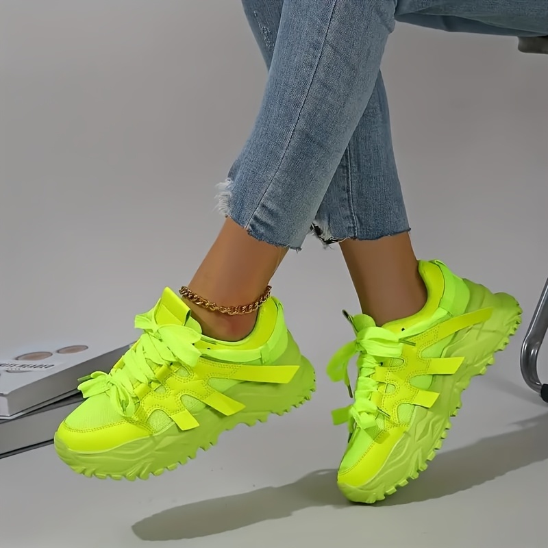 Light Up Neon Green Shoes For Women Women's Chunky Low-Top Lace-Up