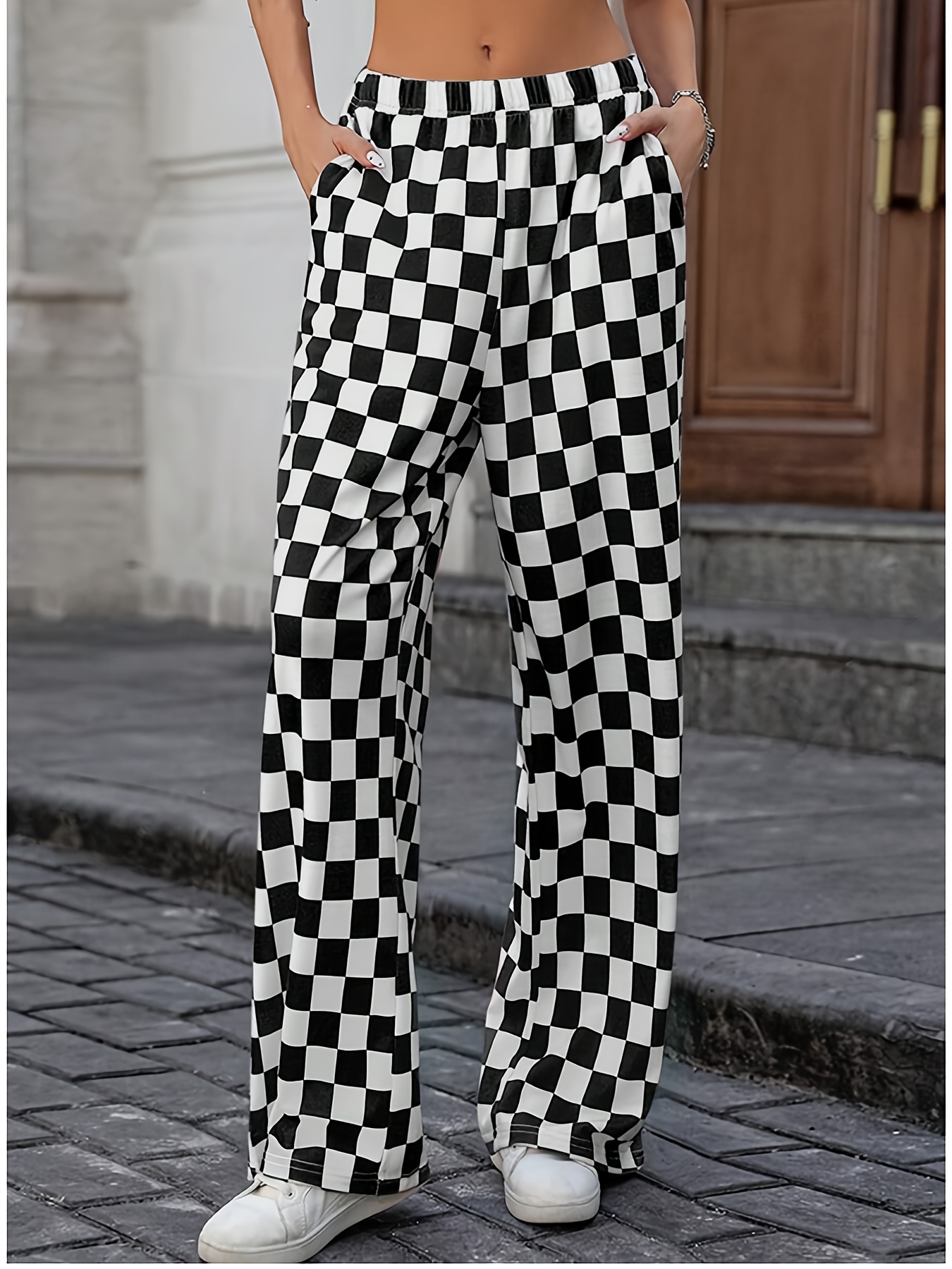 Gingham Pants Black And White Pattern Pants Outfit Women's High