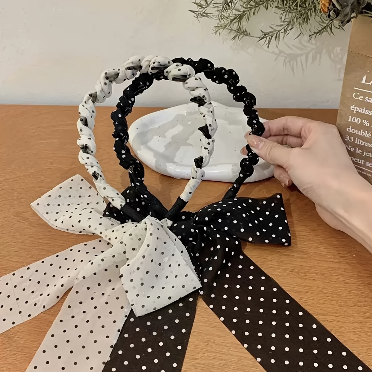 1pc elegant satin polka dot bow headband high neck fluffy  display picture 1