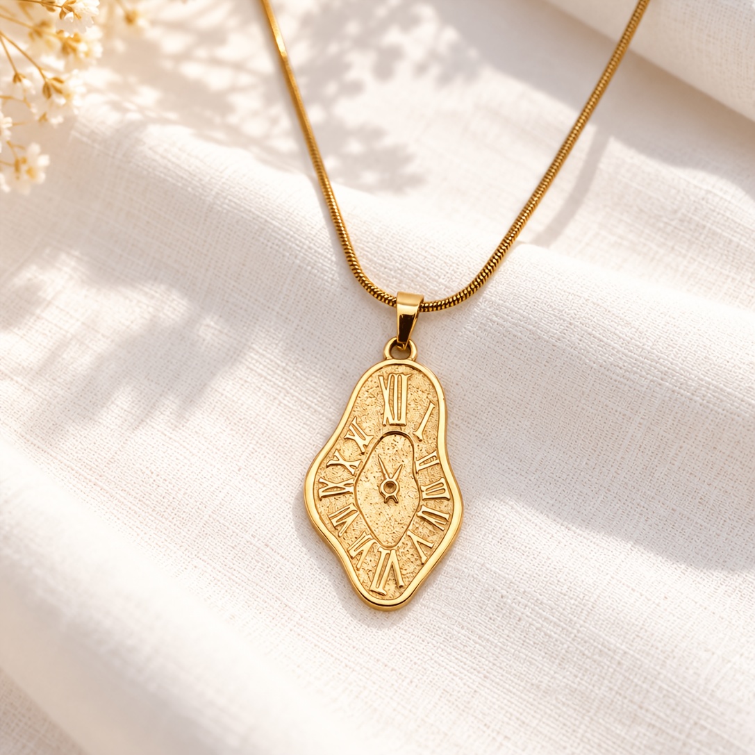 Women's Irregular Clock-Shaped Pendant Necklace, Vintage Design