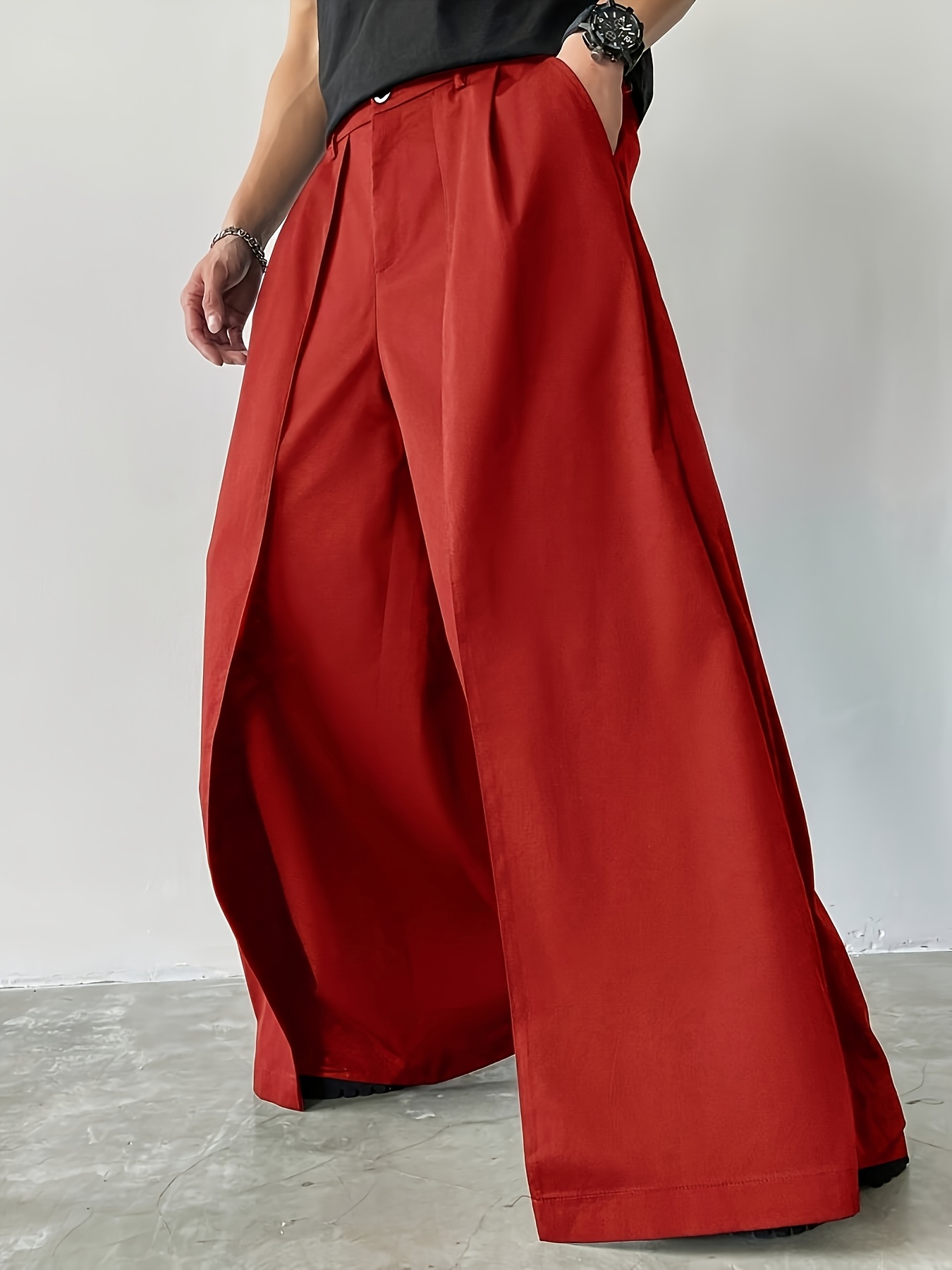 mens loose fit wide leg pants deep burgundy non stretch versatile for casual formal wear comfortable loose fit trousers for casual attire casual wear pants loose fit trousers nonstretch fabric red 0