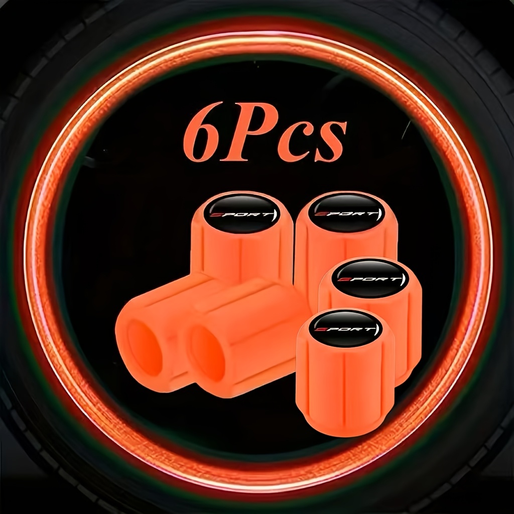 TEMU Upgraded Sports-style Glowing Valve Stem Caps, Set Of 6 - Fluorescent In 6 Selectable Colors: Green/blue/pink/orange/yellow/green. Durable Car