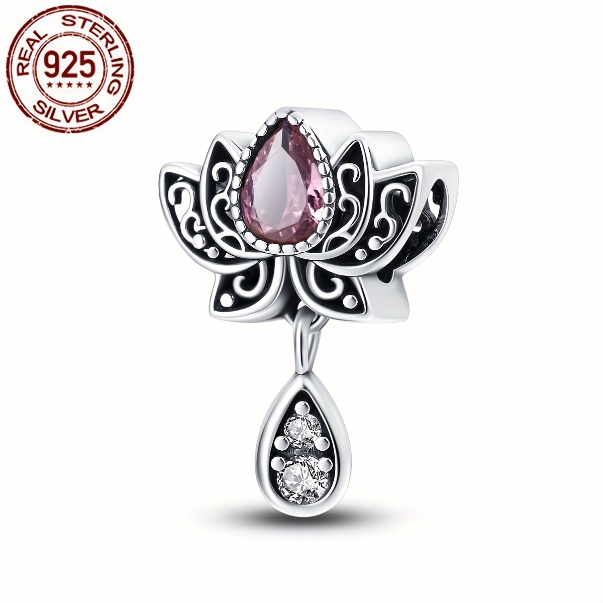 

1pc 925 Sterling Silver Lotus Pendant, Romantic Classical Design, Fine , Gift For Family Or Friends, 3 Grams, Compatible