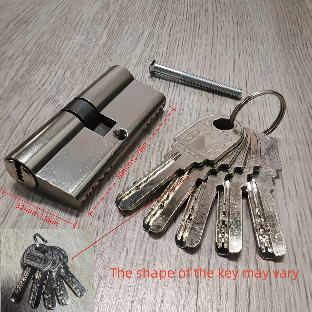 TEMU Large 70mm Anti-theft Cylinder Lock Core - Includes 5 Double-flute Metal Keys, Core With Casing, Door Lock Replacement Core, Anti-theft Lock
