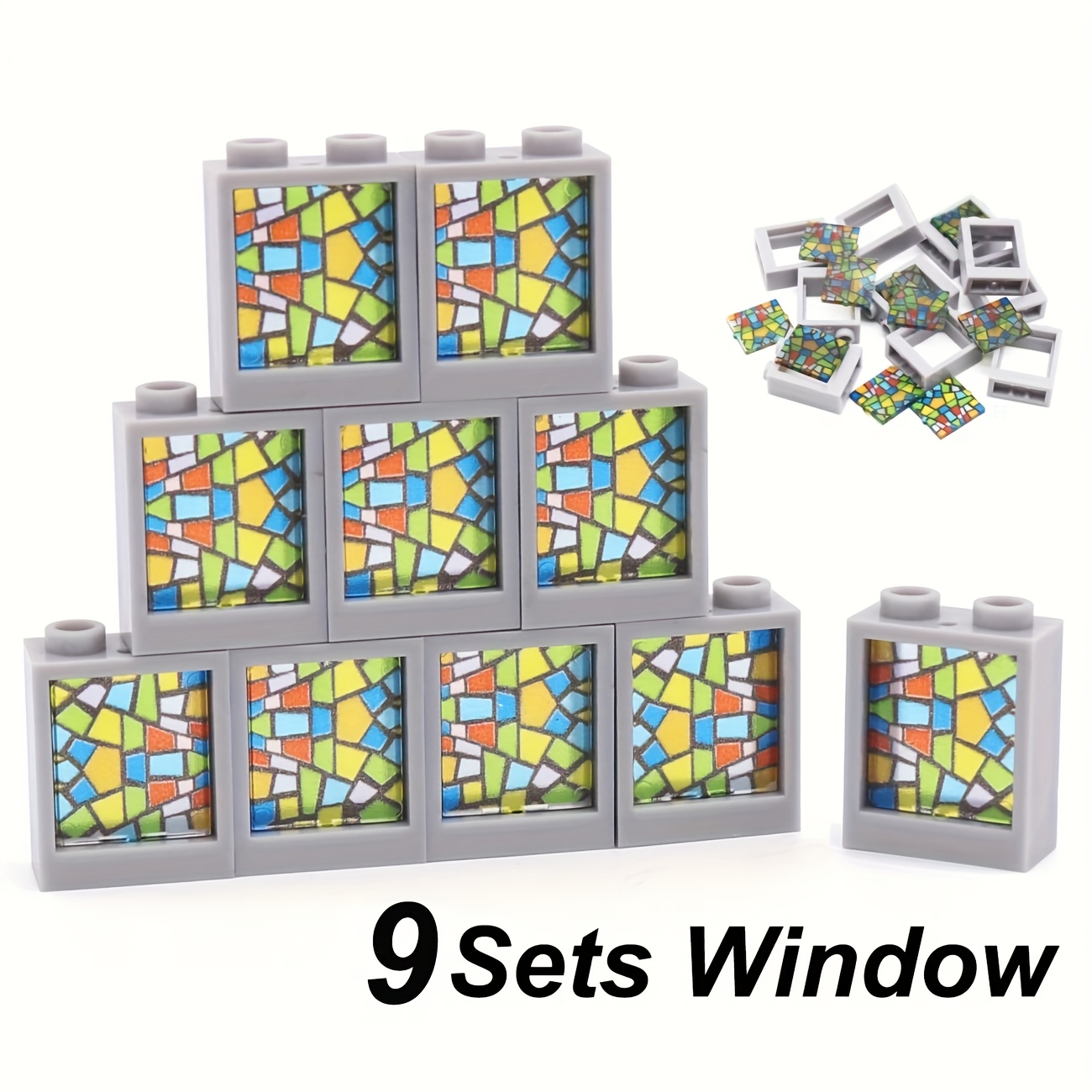 9sets Marumine 1x2x2 Window Frames Building Blocks, Abs Construction Brick, Small Size With Printed Glass , Vintage Church View Model Compatible With