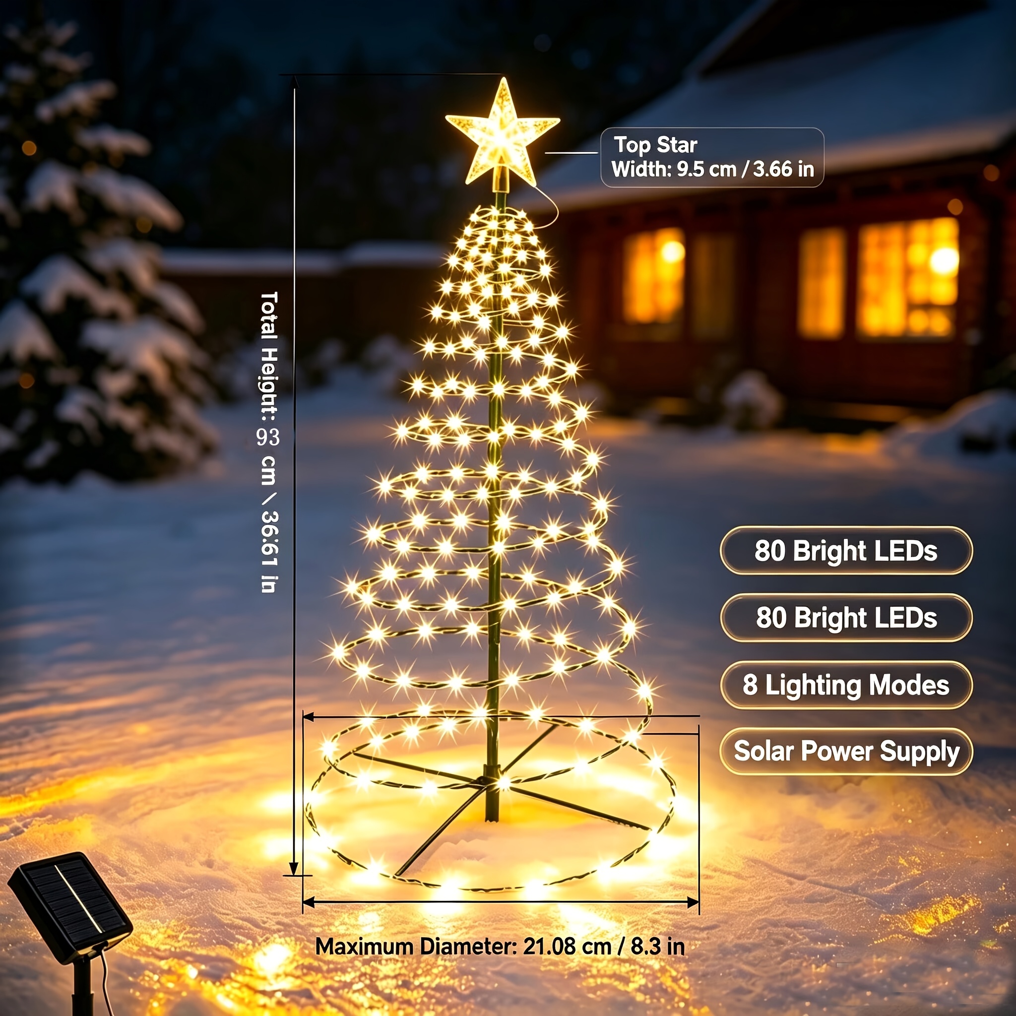 1pc/2pcs lampes solaires darbre de noël en fer, taille 37in/93cm, 8   déclairage solaire darbre de noël, décoration de noël  , décoration de noël pour jardin,  , cour, porte dentrée, décoration de noël pour pelouse de  , cadeau de noël