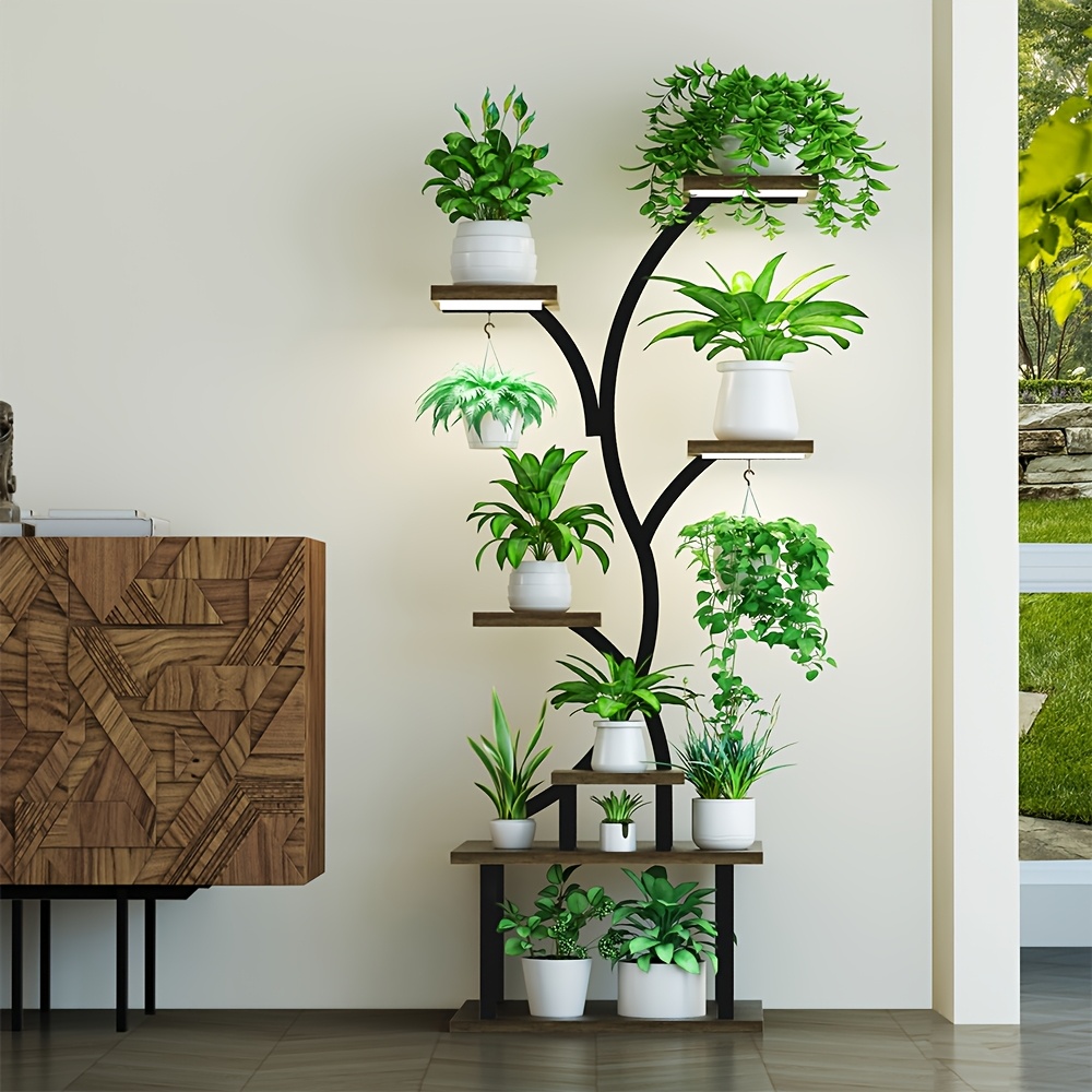[Multi-Functional Plant Stand] 8 Tier 60'' Multi-Functional Metal Plant Stand With Grow Lights | 1pc Indoor Display Stand For Multiple Plants, Irregular Shape Planter For Patio, Living Room, Study, Bedroom - Good Gift For Plant Lovers