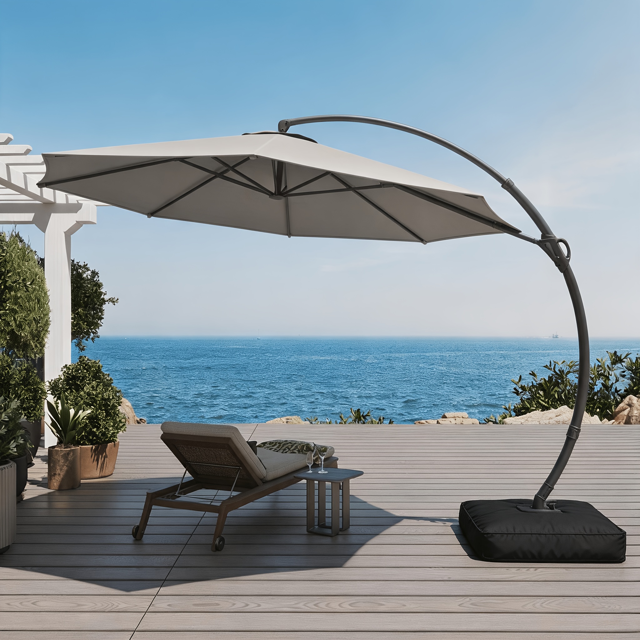 11 ft. offset patio umbrella with solar led lights WESTLAKE 10 Ft Solar powered LED Cantilever Offset Patio Umbrella, Royal  Blue