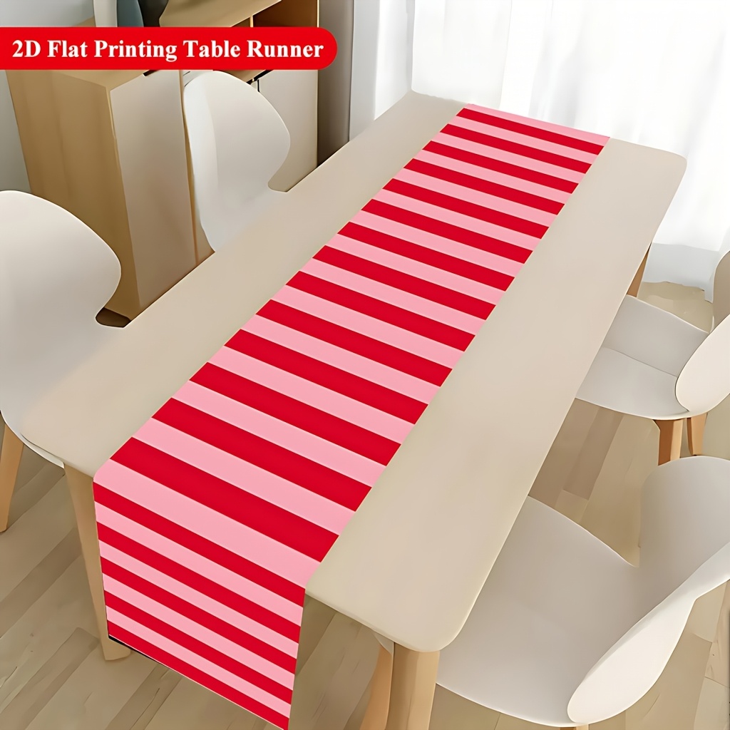 2d Table Runner 1pc, Red And Pink Striped Combination Polyester Rectangular Tablecloth, Reception Table Runner, Festive Table Decoration Fabric Tablecloth, Home Decoration, Easy To Clean
