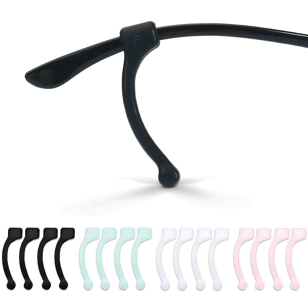 TEMU 8 Paires de Crochets d'Oreilles Extensibles pour Lunettes, 8 Paires de Supports de Lunettes Antidérapants en Silicone Souple et Léger, Adaptent