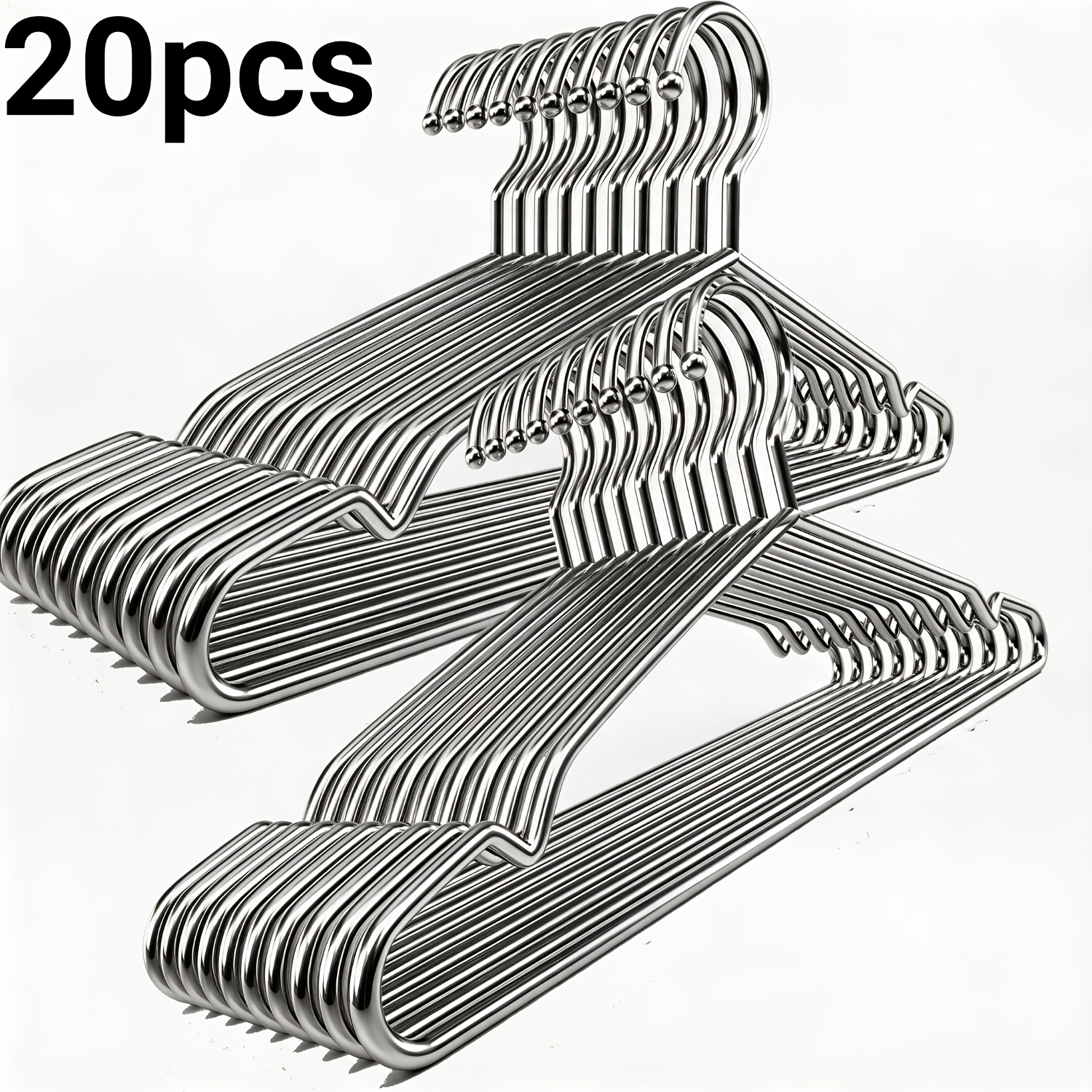 TEMU 20-pack 15.75 Inch Heavy-duty Stainless Steel Hangers, Non-slip Load-bearing Design, -saving Style, Universal Organizer For Closet Clothes And