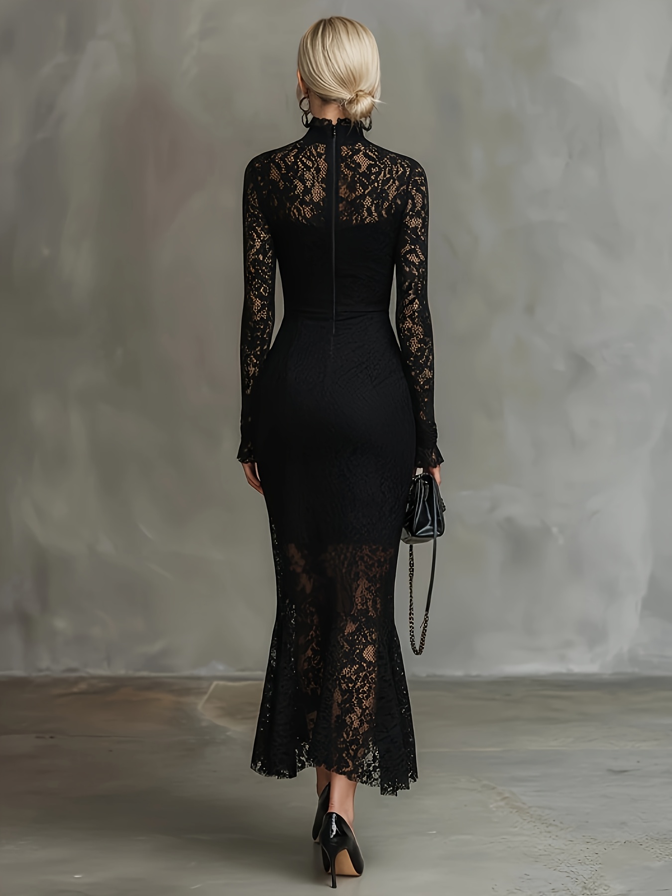 2026 spring summer black lace high neck dress sheer - Temu Mauritius