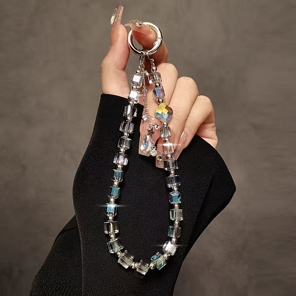 TEMU 1pc High-end Bead Bracelet Short Lanyard With Clip Phone Case Keychain Bag Pendant, Suitable As A Gift For