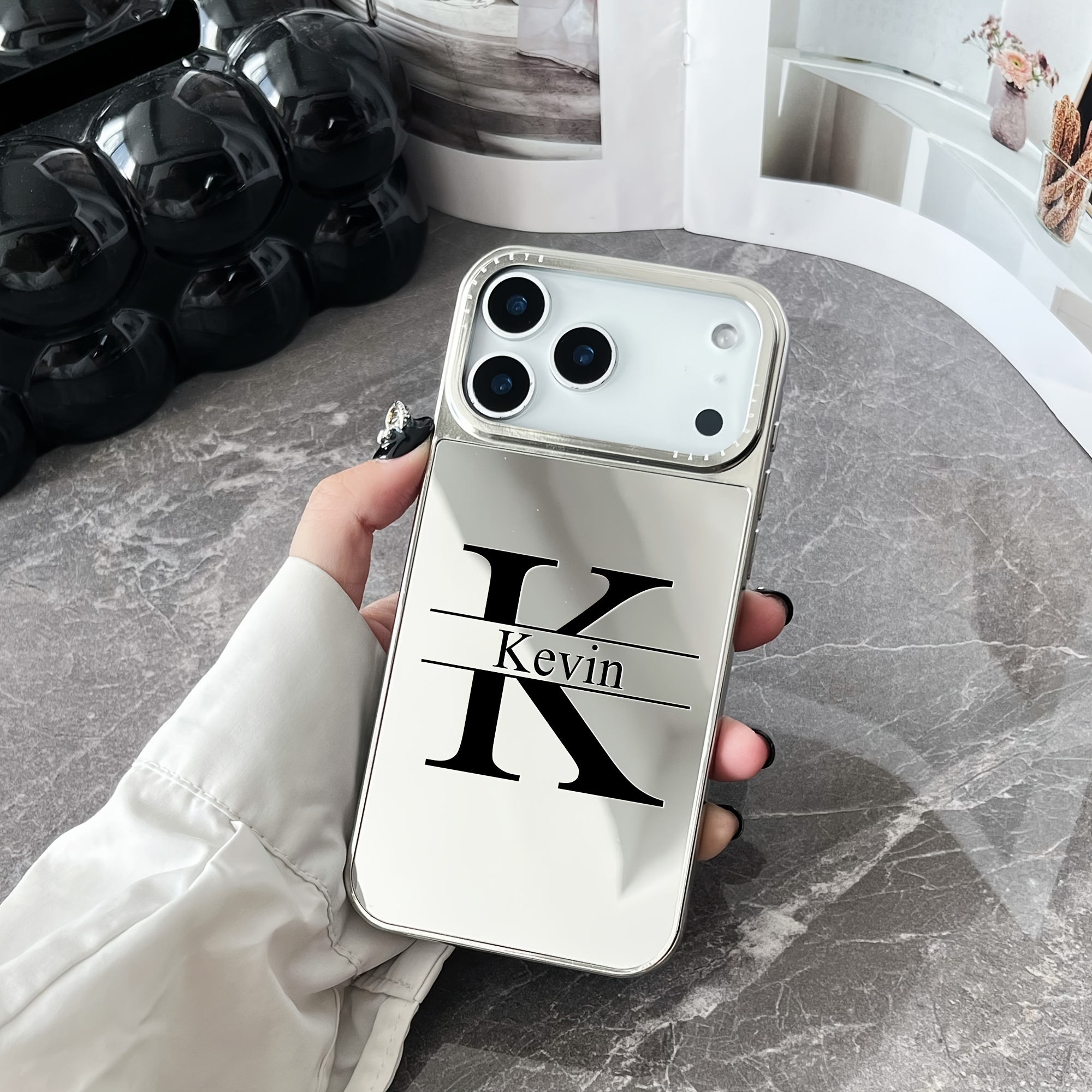 TEMU Phone Case - Personalized Phone Case Compatible With Iphone 17 16 15 14 13 12 11 Pro Max Stylish Electroplating Mirror Pattern Makeup Mirror