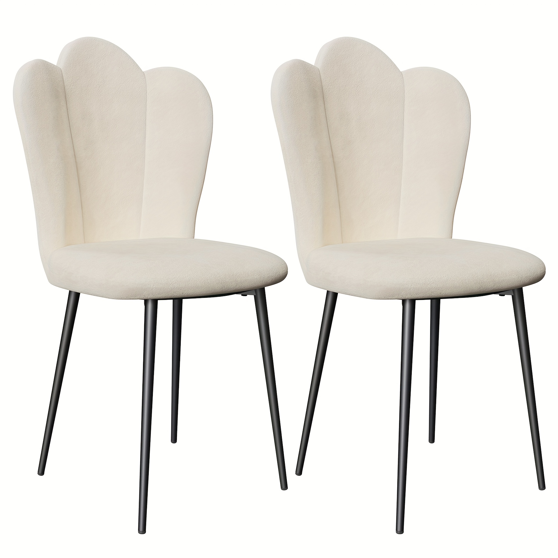 TEMU Ensemble de 2 chaises de salle à manger en velours à haut - Sièges rembourrés en peluche avec jambes en métal noir, chaises pour cuisine et