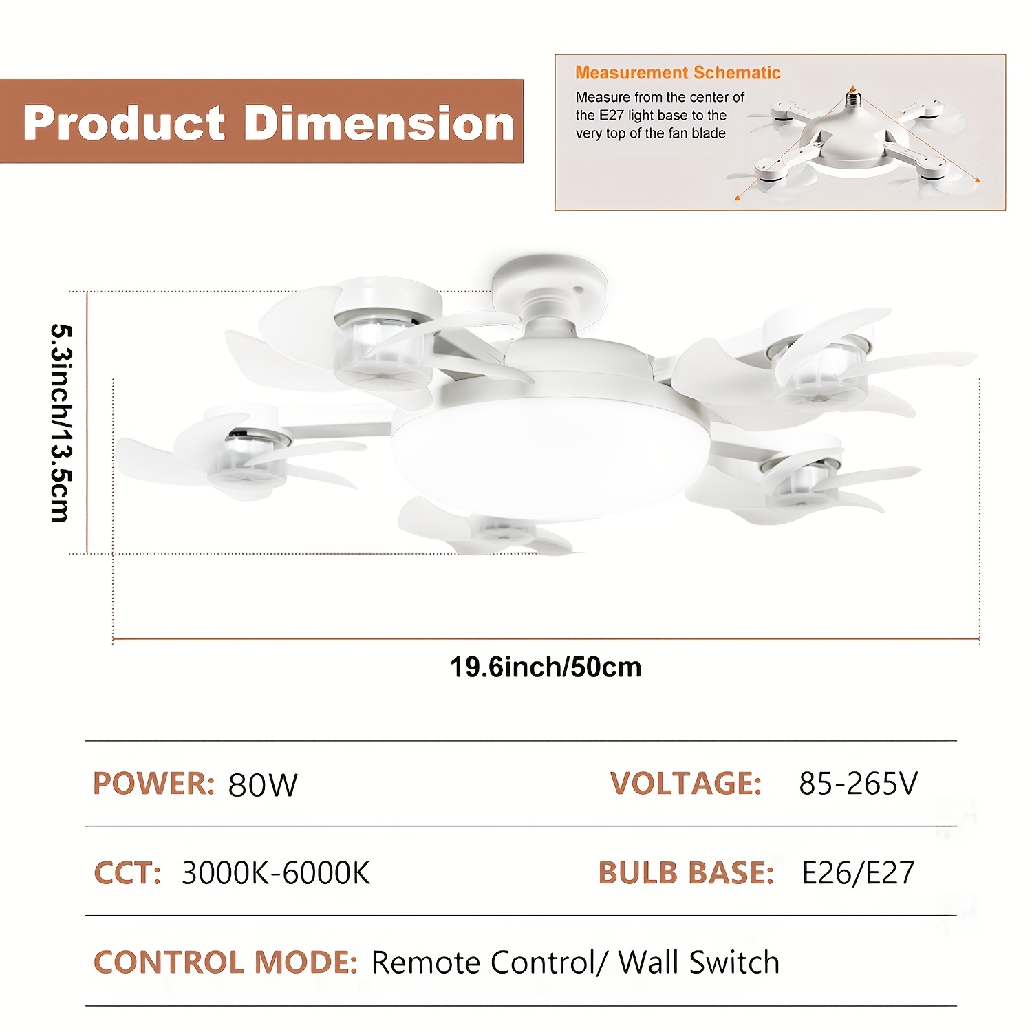 LED Smart Ceiling Fan Light - E27/E26 Screw Port With Remote Control, Adjustable Brightness And 3 Speed Adjustment, Suitable For Bedroom, Living Room, Study, Kitchen And Bathroom - Modern Design, Suitable For All Seasons (2-in-1-3/4/5 Head Fan Light