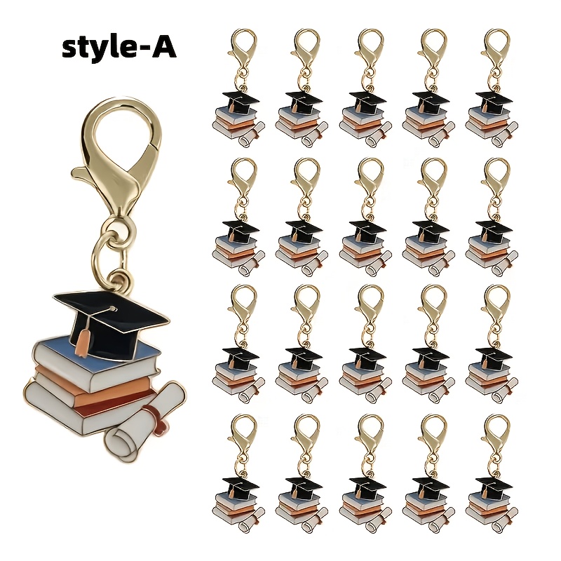 TEMU 20 stuks Leuke Emaille Afstudeer Sleutelhangers Karabijnsluitingen Kwastjes Hoeden Diploma Rol Bedels Sleutelringen Tas Versieringen Afstudeer