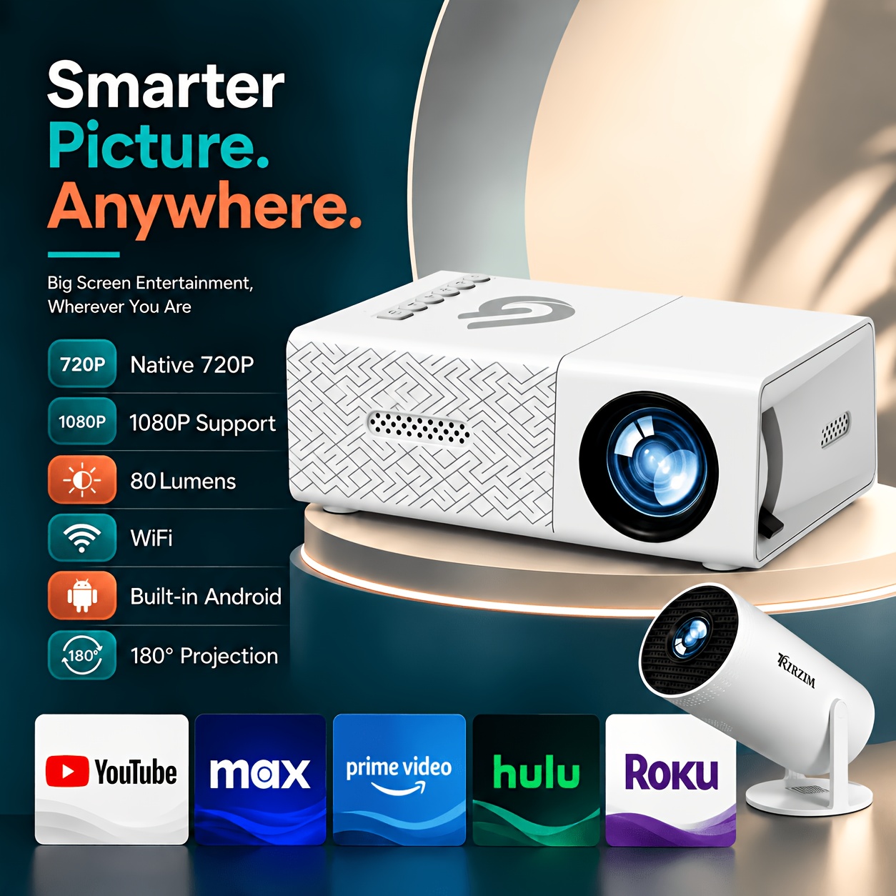 Portable Projector With 1080p Support And 50ansi Of High Brightness; Mini Led Projector Suitable For Home Theater, Office, And Business Use